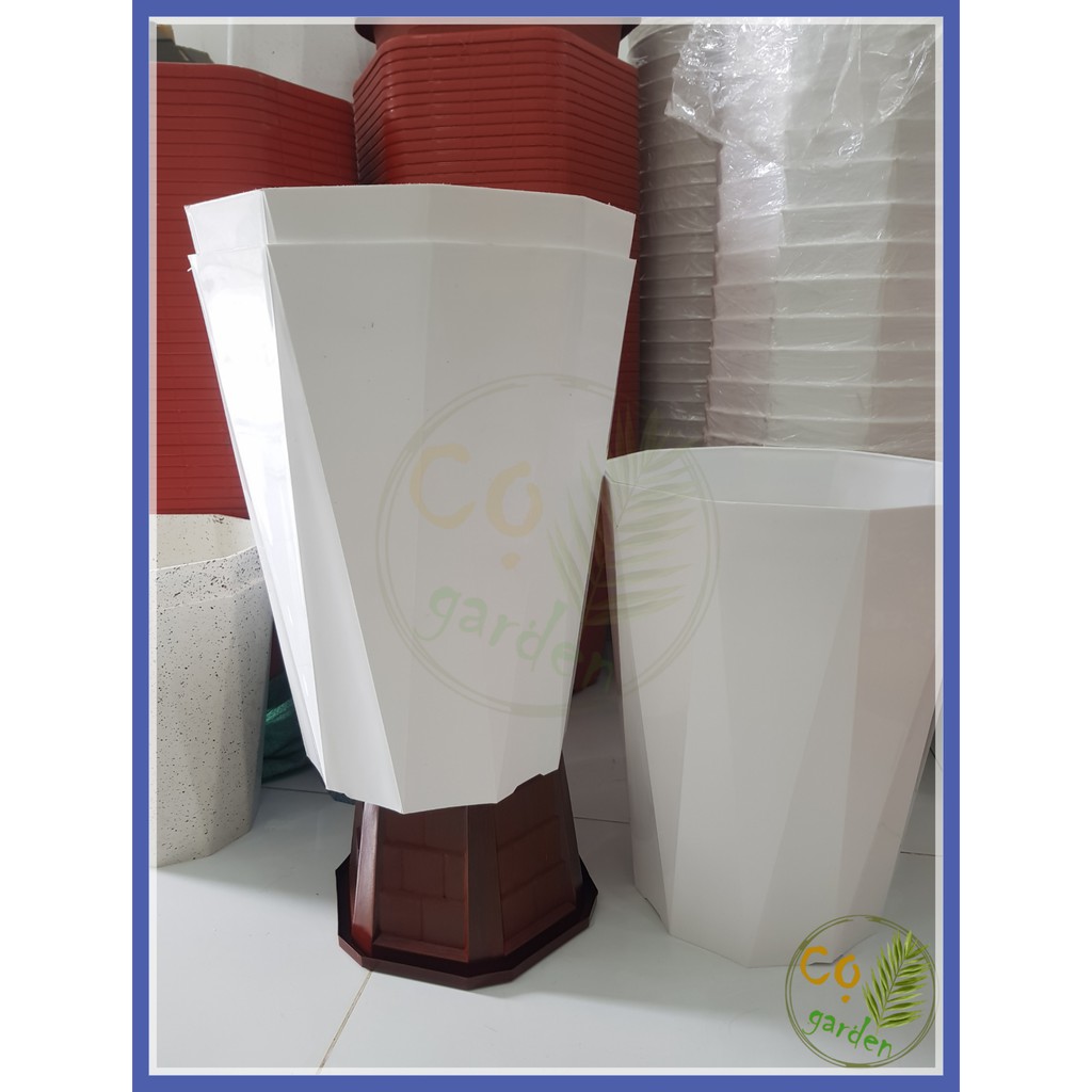 Chậu Nhựa Kim Cương Trắng 10 cạnh size Đại 44x35 - Cọ garden