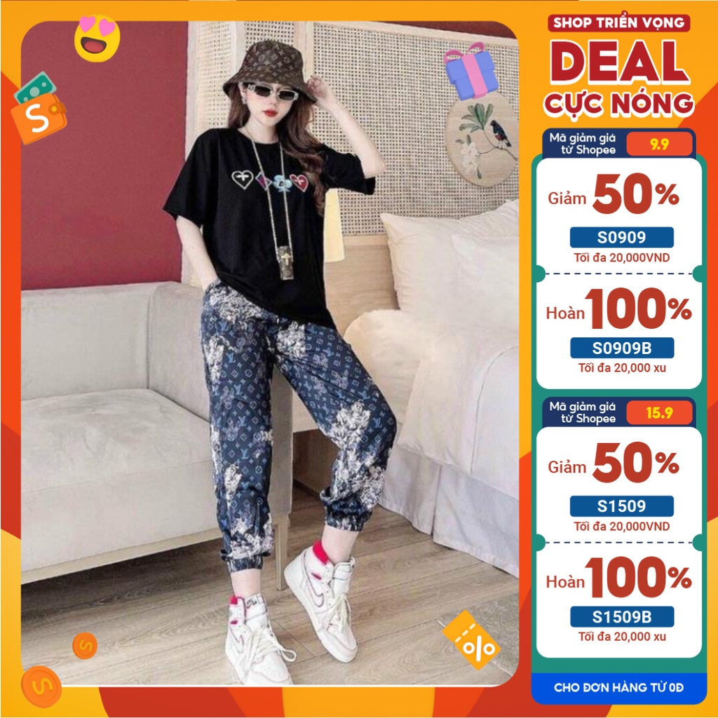 Set đồ nữ thể thao áo nữ phom rộng họa tiết cao cấp siêu xinh kèm quần cá tính phong cách trẻ trung năng động sành điệu
