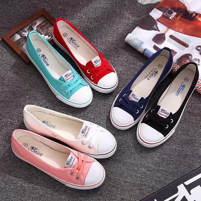 Giày lười nữ Beier Since 1988 | Giày bata vải canvas buộc dây năng động trẻ trung