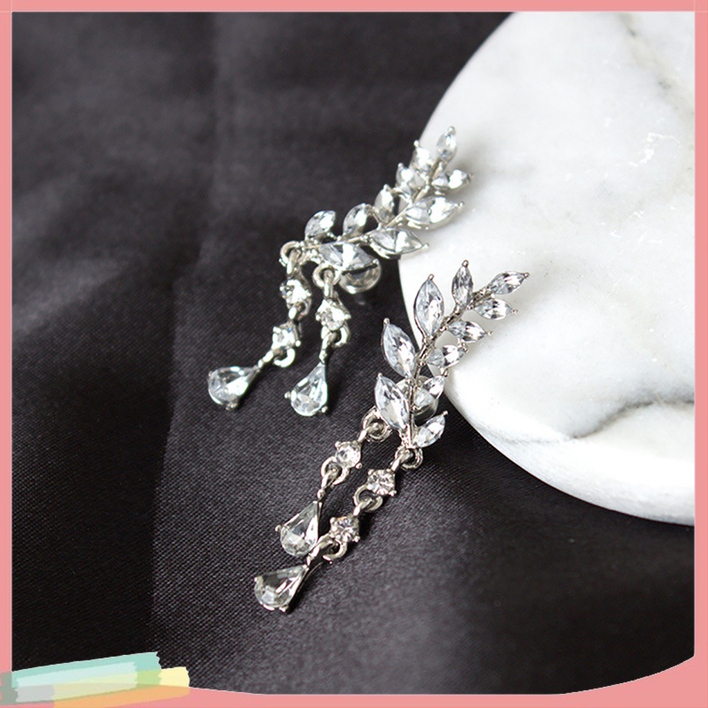 1 Đôi Bông Tai Hình Chiếc Lá Đính Đá Thời Trang Dành Cho Nữ