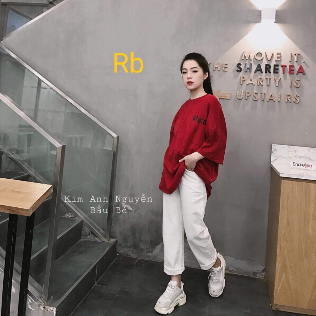Set đồ nữ,đồ bộ nữ bigsize áo phông in gấu đỏ form thụng tay lỡ kèm quần ống rộng trắng mặc nhà đi chơi