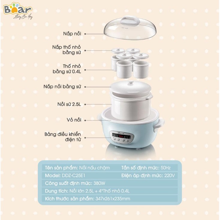 [BẢO HÀNH ] Nồi Nấu Chậm Bear DDZ-C25E1