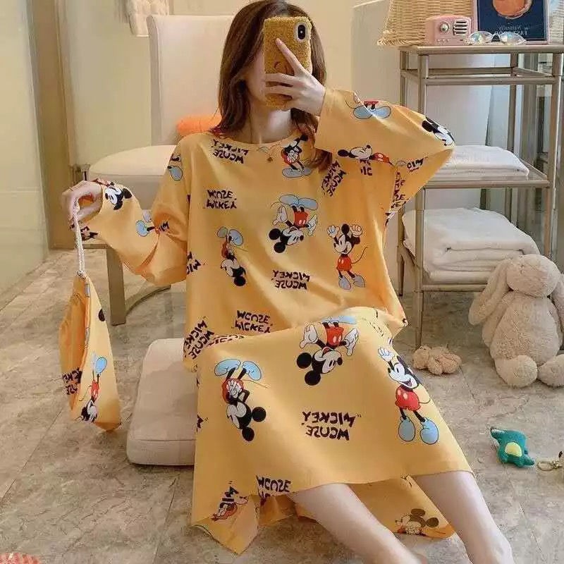 ❆☁﹍Váy ngủ pijama kiểu mới cho nữ mùa xuân, trung thu và đông, tay dài, sinh dễ thương Hàn Quốc phục vụ tại nhà