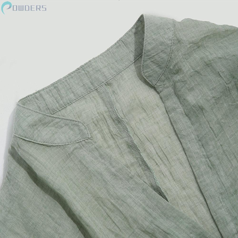 Áo sơ mi nam dáng rộng vải cotton cổ chữ V đơn giản hợp thời trang