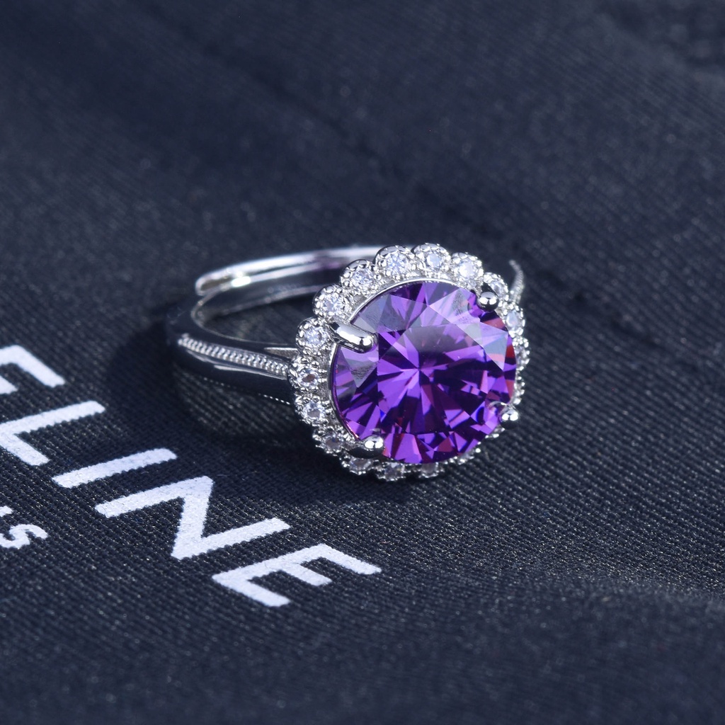 Nhẫn Mạ Bạc 925 Đính Đá Tím 5 Karat Moissanite Cỡ Lớn Thời Trang Cho Nữ