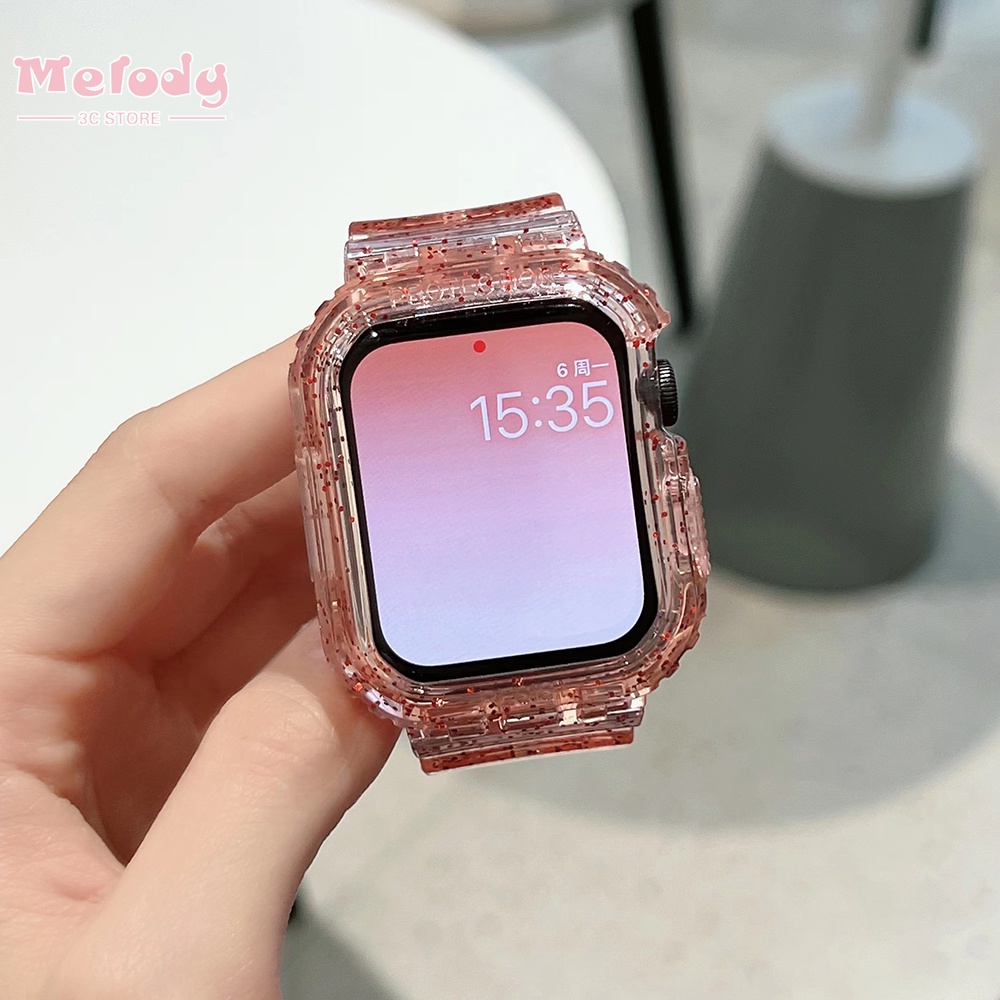 Dây Đeo Trong Suốt Lấp Lánh Cho Đồng Hồ Thông Minh iwatch 45 / 44 / 42 / 41 / 40 / 38mm Series 7 / 6 / SE / 5 / 4