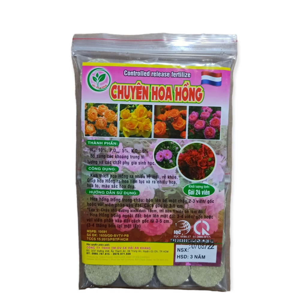 Phân bón tan chậm chuyên hoa hồng - Bịch 24 viên kích thích ra rễ, hoa nhiều màu đẹp - Công nghệ Hà Lan