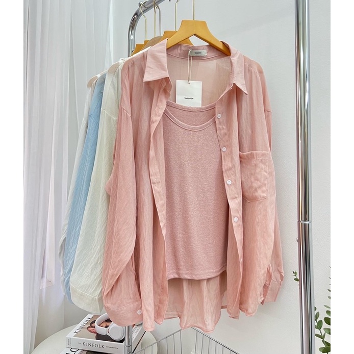 SET SƠ MI TƠ KÈM ÁO 2S ( CHÌ CÒN MÀU BE + TRẮNG)