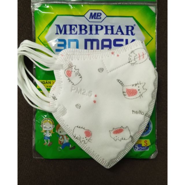 🇻🇳 Gói 5 cái Mebiphar trẻ em khẩu trang cao cấp lọc bụi mịn PM 2.5, lọc khuẩn 99%