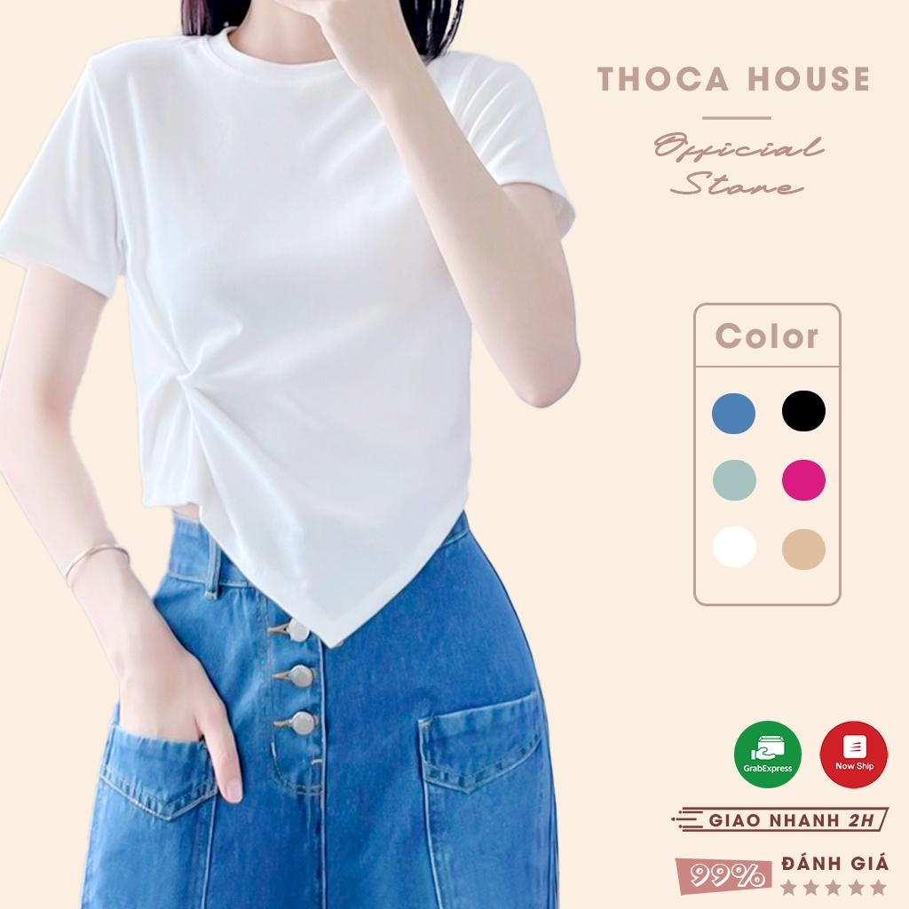 Áo croptop thun xoắn bên lệch tà kiểu cách trơn màu THOCA HOUSE thời thượng, phối đồ đi làm, đi chơi