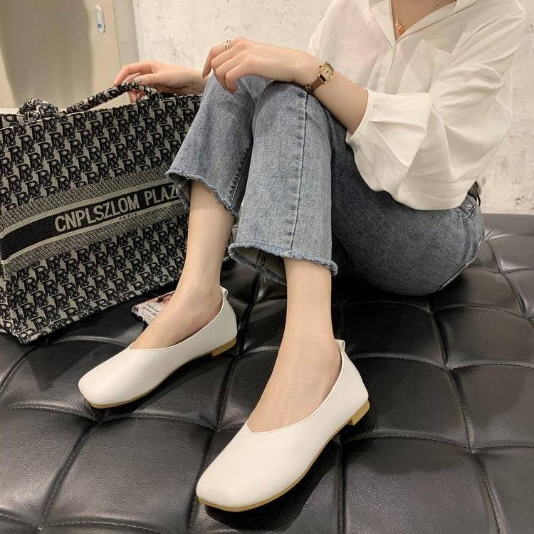 Giầy lười Giày Búp Bê Da Mềm Mũi Vuông Đế Bệt Thời Trang Thanh Lịch