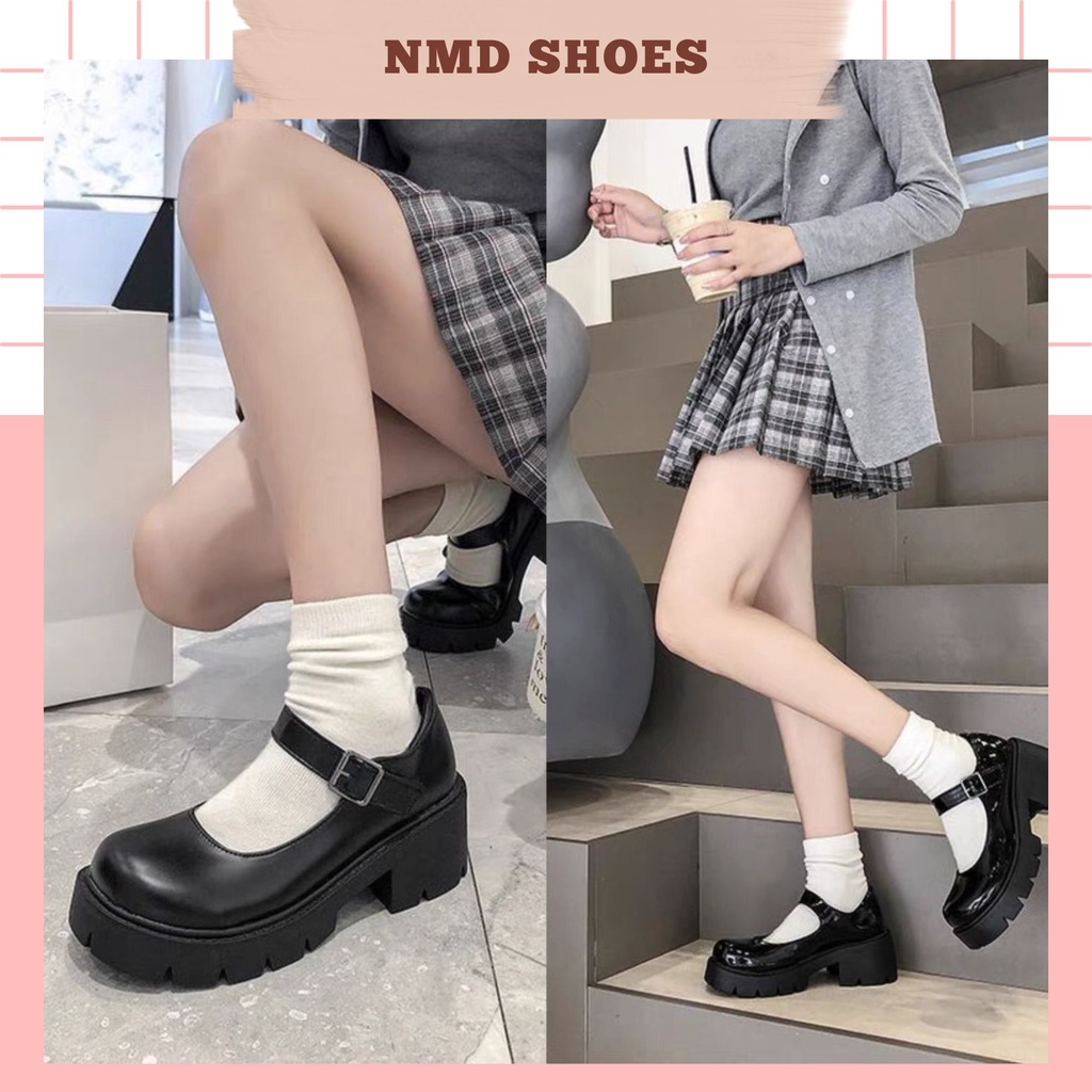 Giày búp bê nữ Lolita - dây cài - đế 5 phân, 3 phân ôm chân cao cấp - giày nữ đế độn da mềm thời trang