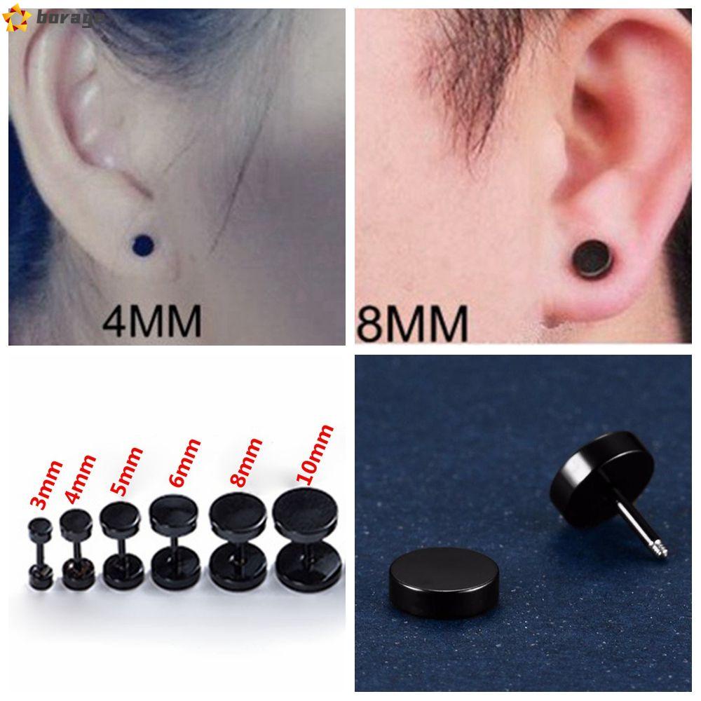 1 Đôi Khuyên Tai Hình Quả Tạ Màu Đen Bằng Thép Không Gỉ Unisex