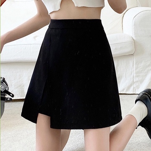 Chân váy chữ A ZHELIHANGFEI cạp cao màu đen đơn giản thời trang cho nữ