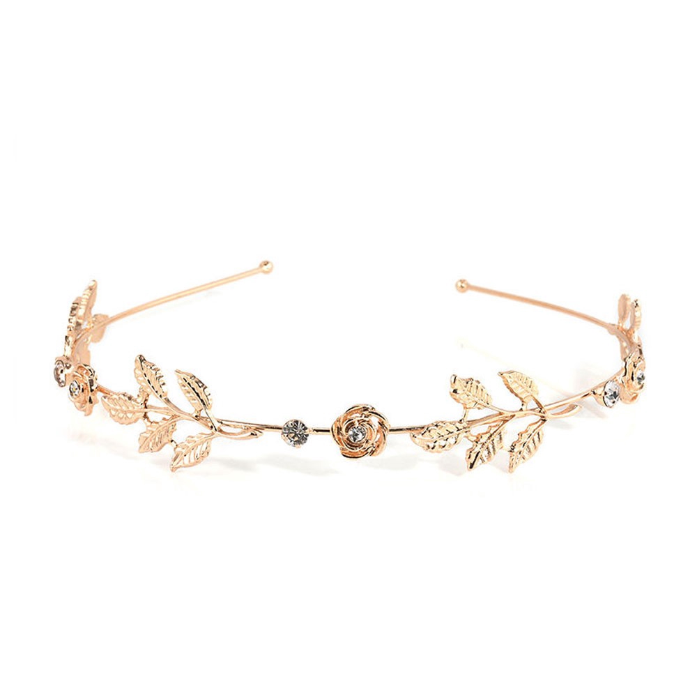 Băng đô kim loại hình lá đính đá thời trang cho nữ