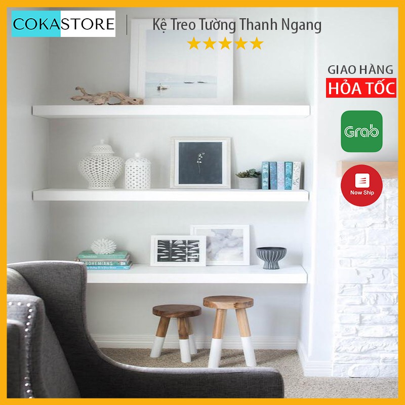 ComBo 02 Kệ Gỗ Treo Tường Thanh Ngang 60x20x2.5cm , Kết Cấu Giấu Chân Chắc Chắn + Tặng Kèm Phụ Kiện