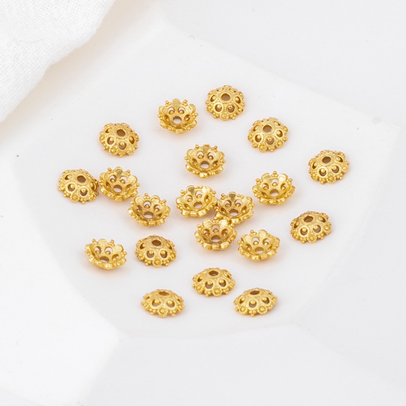 Set 50 Túi Đồng 18K Mặt Nhám Màu Vàng Sangrus 6mm Tự Làm Giá Đỡ Trang Sức