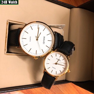 "FULL BOX + QUÀ KHỦNG" Đồng Hồ Đôi Nam Nữ HALEI Dây Da Quà Tặng Tình Yêu