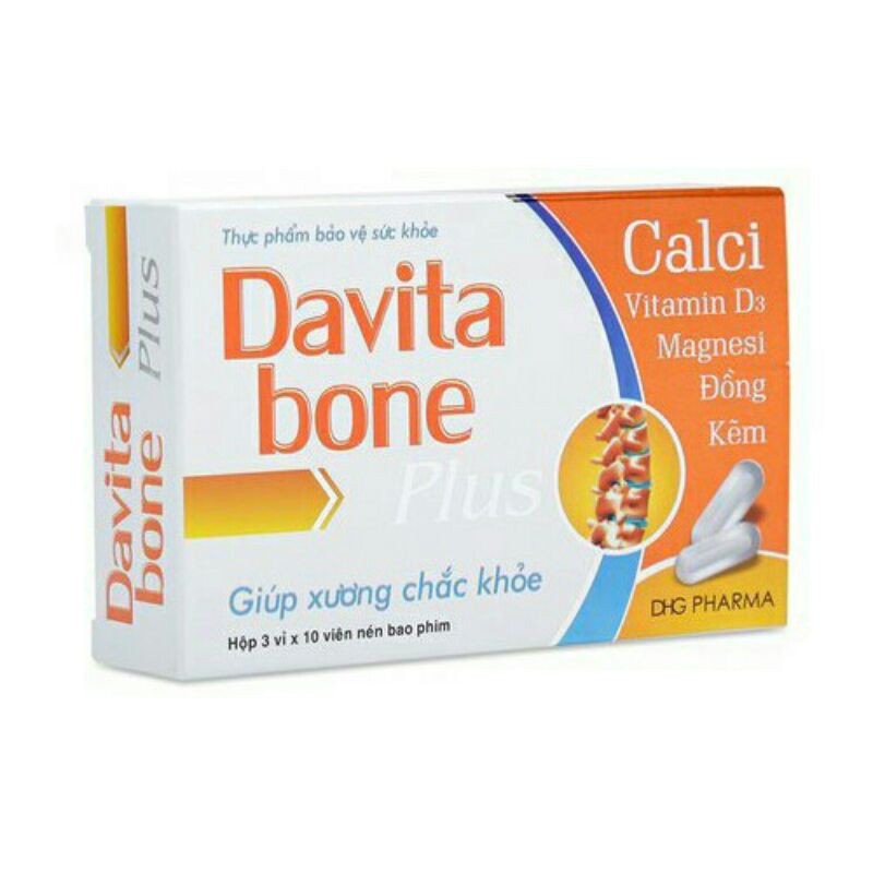 Viên Uống Bổ Xương Davita Bone Plus ⚡ CAM KẾT CHẤT LƯỢNG ⚡  Giúp Xương chắc khoẻ Hộp 30 viên