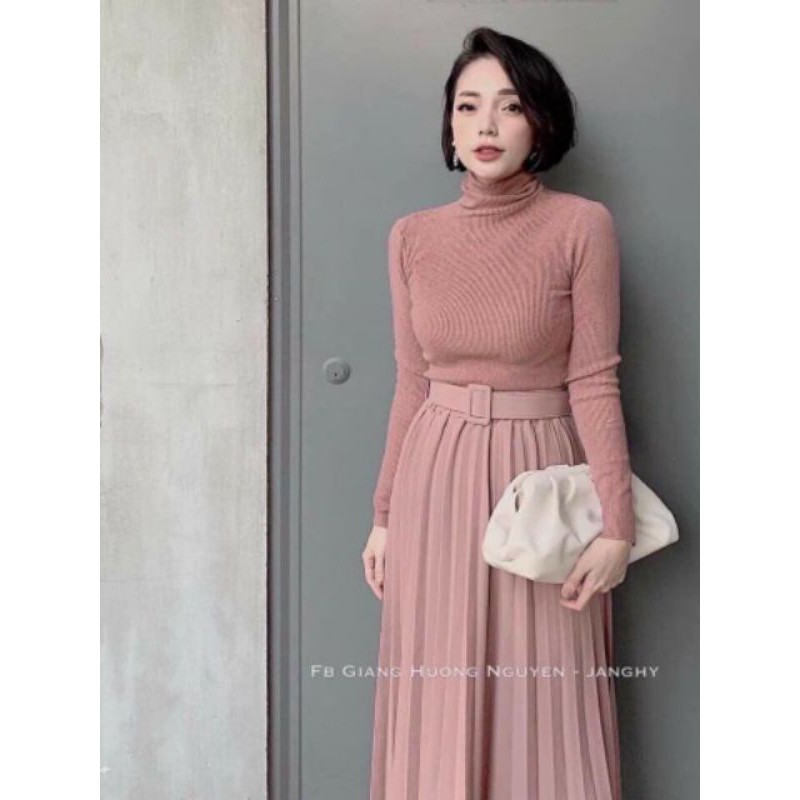 Chân váy dập li kèm đai vuông hàng Quảng Châu