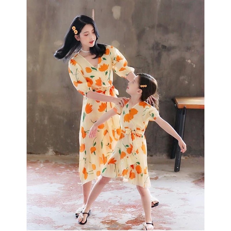 Đầm đôi thiết kế Set Cam Sữa 🍊 Có size Mẹ và Bé