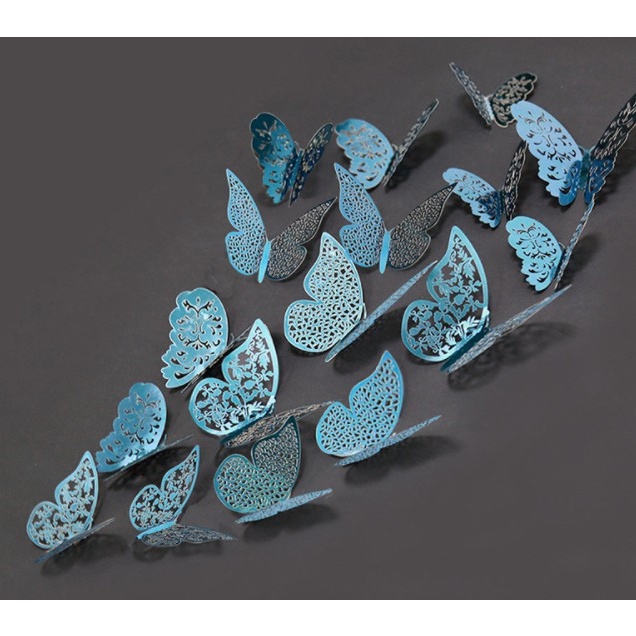 Set 12 bướm 3D ép mạ kim trang trí cực đẹp