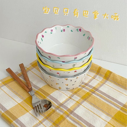 Bát tô nhỡ, bát sứ hoa nhí màu pastel, bát salat, bát ăn chè, bát tô sứ viền hoa, bát đĩa sứ hoa nhí