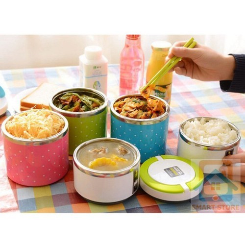 Cặp lồng đựng cơm giữ nhiệt 1-2-3 tầng ruột inox Lunchbox chấm bi