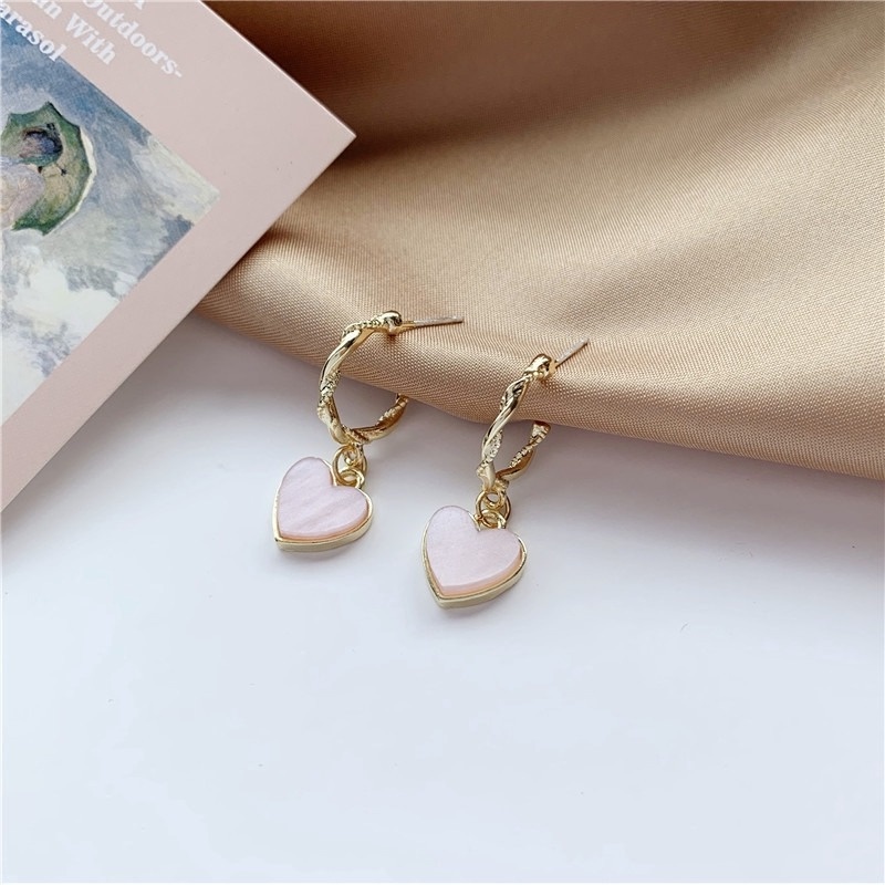 Bông Tai Chữ C Bằng Nhựa Resin Màu Hồng Ngọt Ngào Thời Trang Cho Nữ