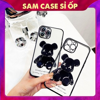 Ốp Lưng Iphone Kaws Hình 3D Nổi Cạnh Vuông Viền Si Màu Đen (02)