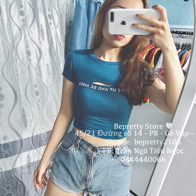 Áo croptop tay ngắn khoét ngực | BigBuy360 - bigbuy360.vn