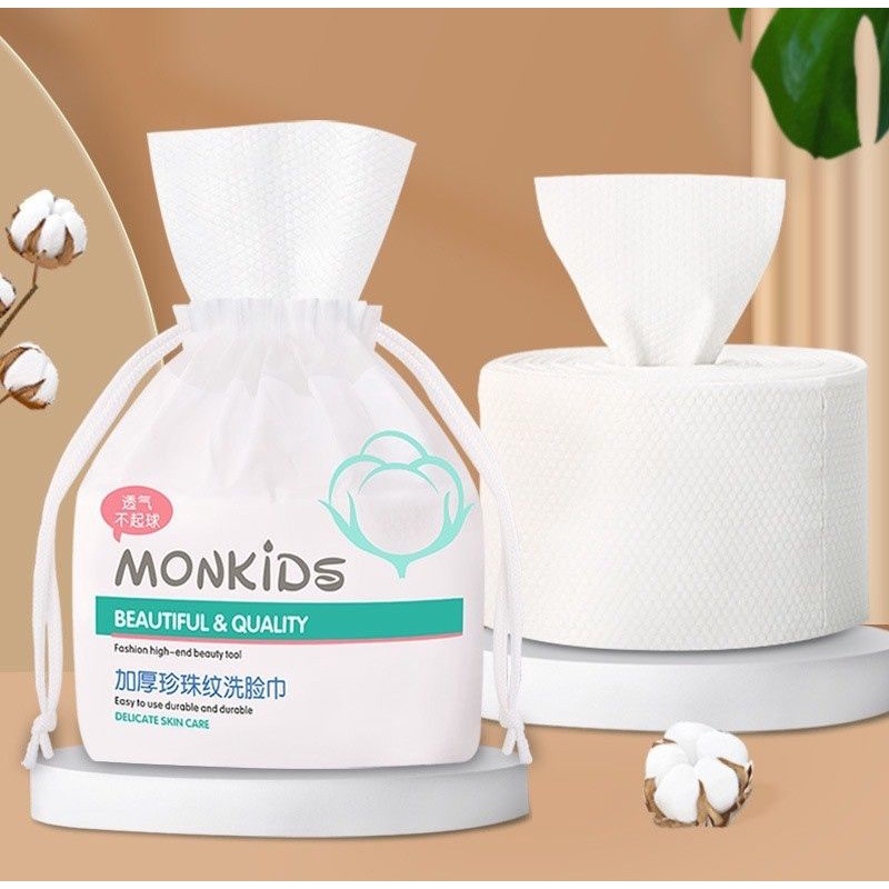 Khăn lau mặt mềm khô và ẩm chăm sóc da Monkids túi lớn 260g dùng 1 lần