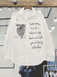 Áo Sơ mi oversize in họa tiết con cú