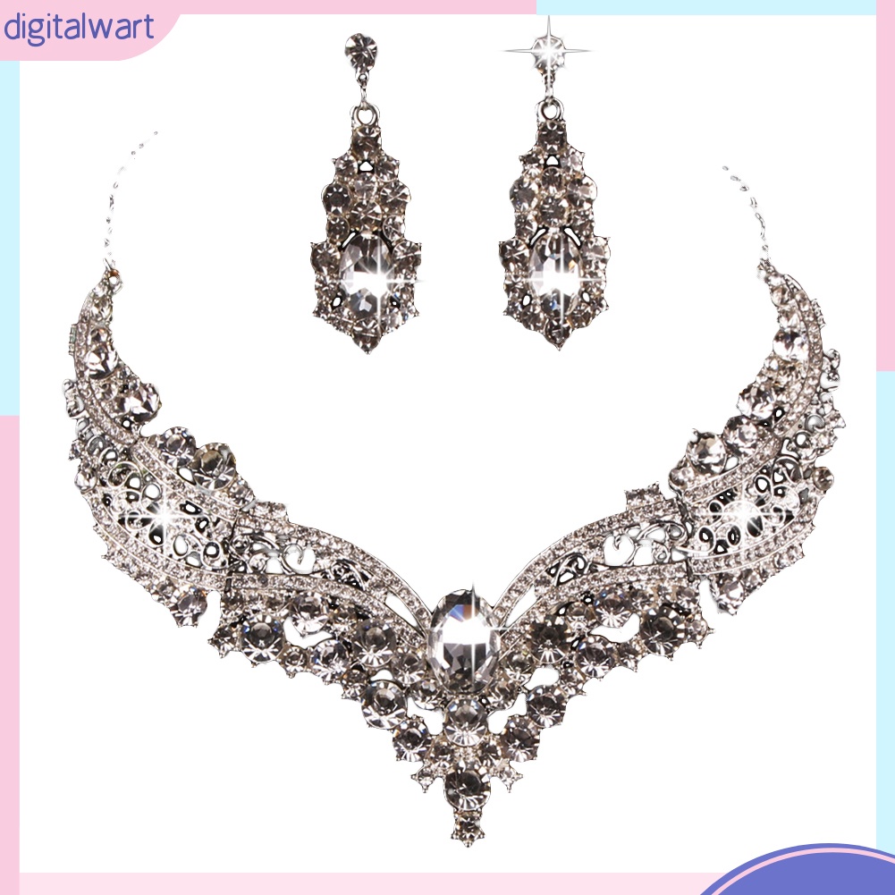 Bộ trang sức dây chuyền + bông tai đính kim cương giả cho nữ