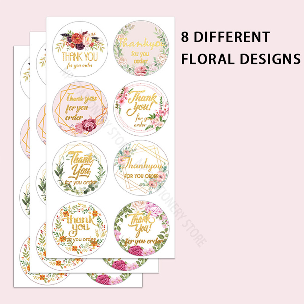 Thank You Stickers Round Flower Gift Packaging Adhesive Labels Handmade Baking Decorative Cute Sticker
