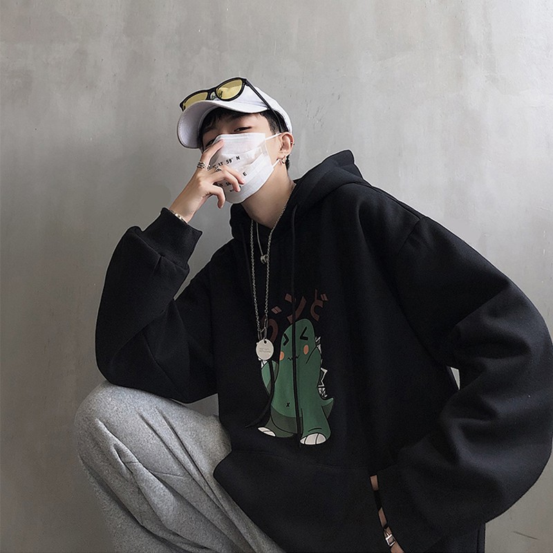 Áo Thun Rộng Tay Dài Có Nón In Hình Khủng Long Phong Cách Hàn Quốc Cho Nam | BigBuy360 - bigbuy360.vn