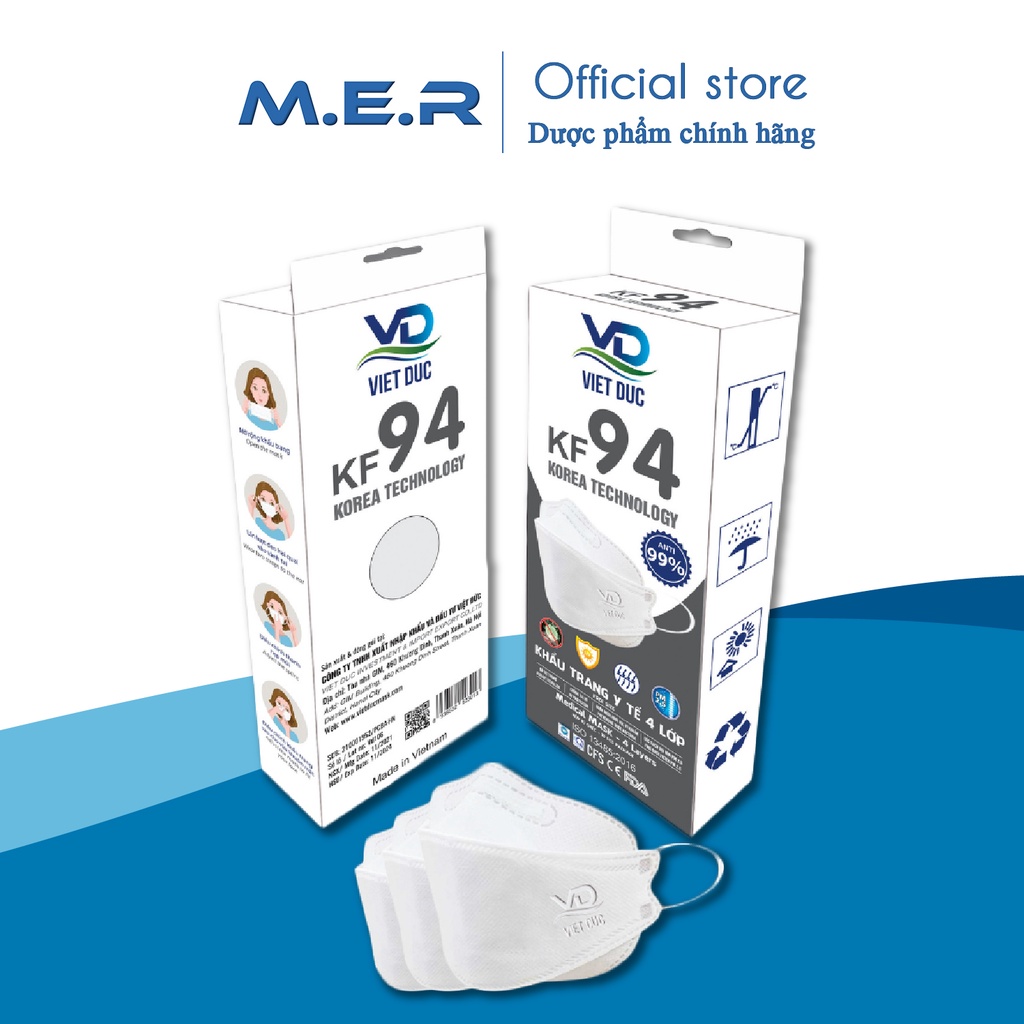 HỘP 10 CHIẾC Khẩu trang y tế KF94 Việt Đức
