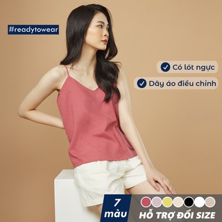 Áo 2 dây nữ camisole có điều chỉnh dây dáng rộng cổ V vải đũi - linen A02