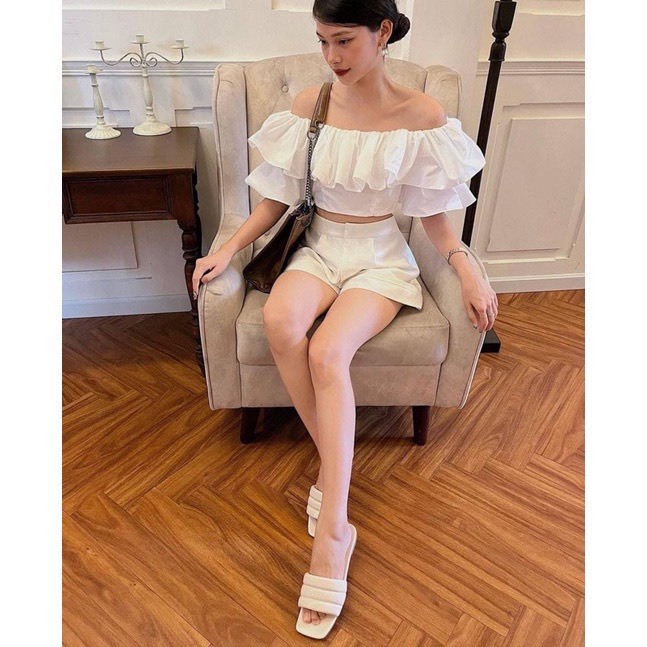 Áo croptop bẹc vai bèo tay xòe, áo hở vai kiểu tiểu thư nhiều màu