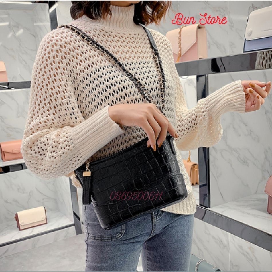 Túi xách đeo vai nữ, túi xách nữ công sở dáng hobo da vân rắn, túi đeo chéo nữ thời trang