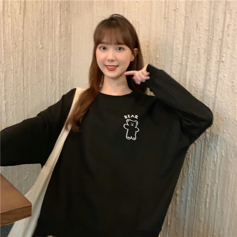 SUXI Áo Sweater Tay Dài Dáng Rộng In Chữ Và Hoạt Hình Dễ Phối Đồ Thời Trang Mùa Thu Cho Nữ