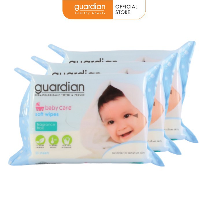 Khăn ướt em bé Guardian không hương 3 gói x 20 miếng