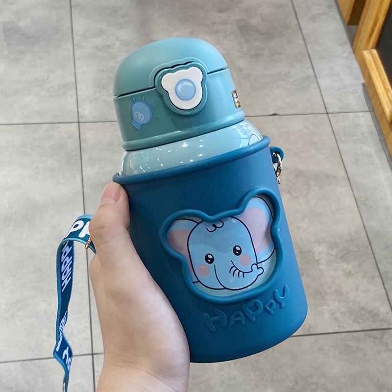 Bình Nước Bằng Thép Không Gỉ 316 Kèm Ống Hút Dễ Thương Tiện Dụng Cho Bé