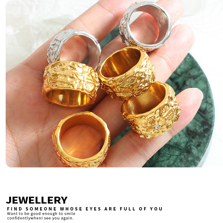 Nhẫn Thép Không Gỉ Mạ Vàng Đính Đá Zircon Thời Trang