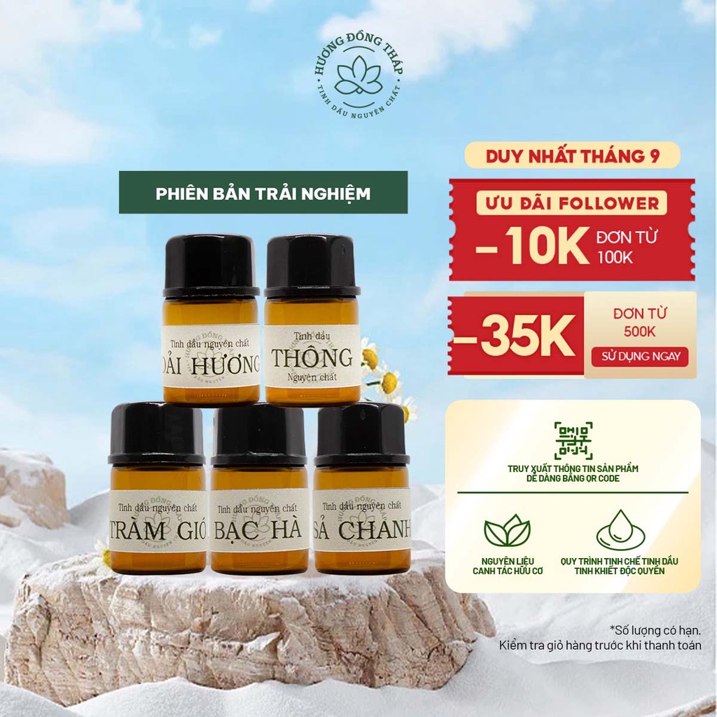 Tinh Dầu Nguyên Chất Tester 2ml - Hương Đồng Tháp - Loại bỏ Mùi, Diệt Khuẩn, Thơm Phòng, Tập Trung, Thư Giãn Hiệu Quả