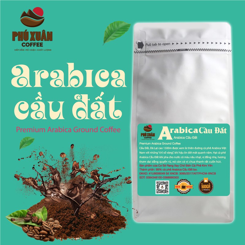 500gr Cà phê Arabica Cầu Đất tẩm bơ Phú Xuân Coffee  - Cafe bột rang xay pha phin