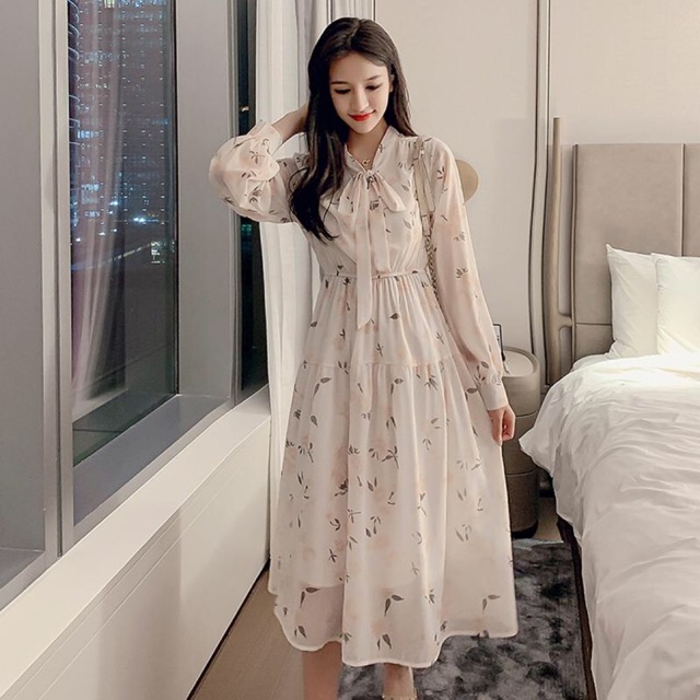 Đầm voan nữ cao cấp, phối nơ duyên dáng, dáng dài thanh lịch NV0255