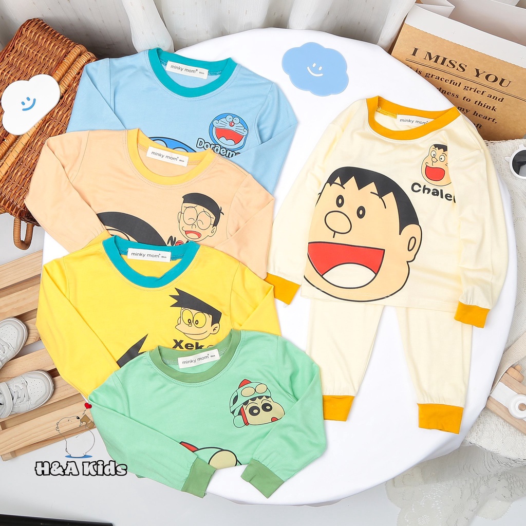 Bộ đồ thun lạnh MINLYBABY tay dài in hình hoạt hình doremon dễ thương cho Bé MEGAUU