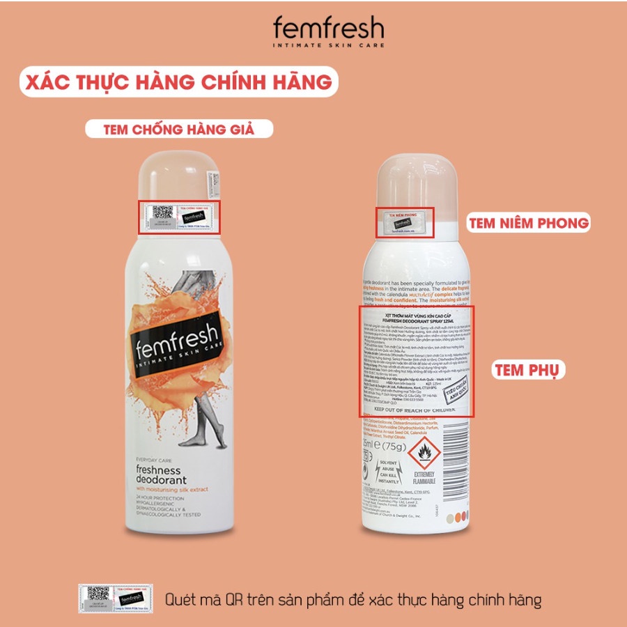 Xịt thơm, khử mùi vùng kín cao cấp Femfresh Deodorant Spay 125ml [NHẬP KHẨU CHÍNH HÃNG 100%]