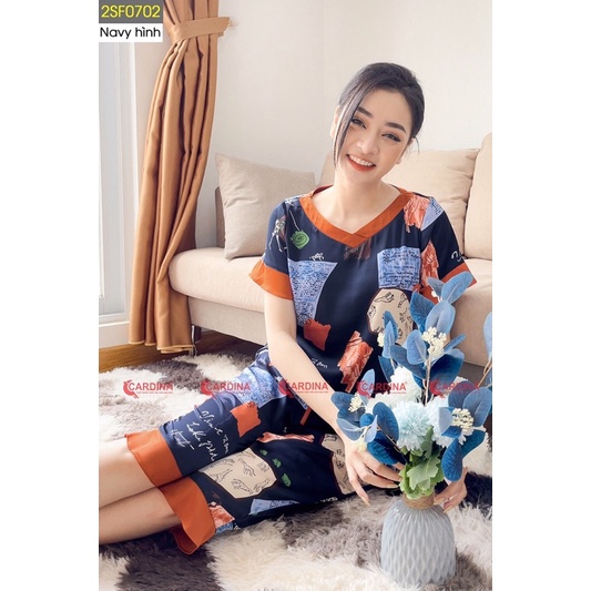 Đồ Bộ Nữ 𝐂𝐀𝐑𝐃𝐈𝐍𝐀 Chất Lụa Satin Nhật Cao Cấp Áo Cộc Tay Quần Lửng Họa Tiết Độc Đáo 2SF07